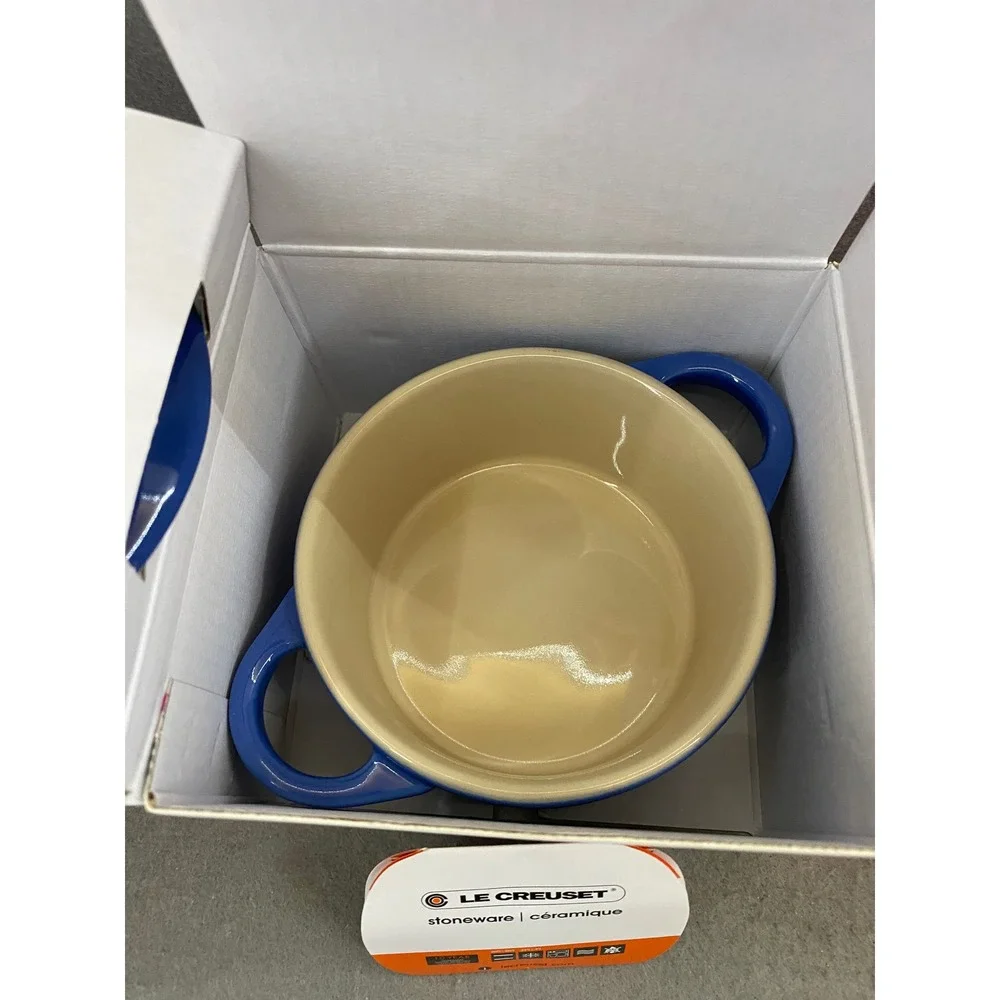 Le Creuset Set of 2 Mini Round Cocotte 8oz Cobalt Blue Stoneware PG1160-10 NEW